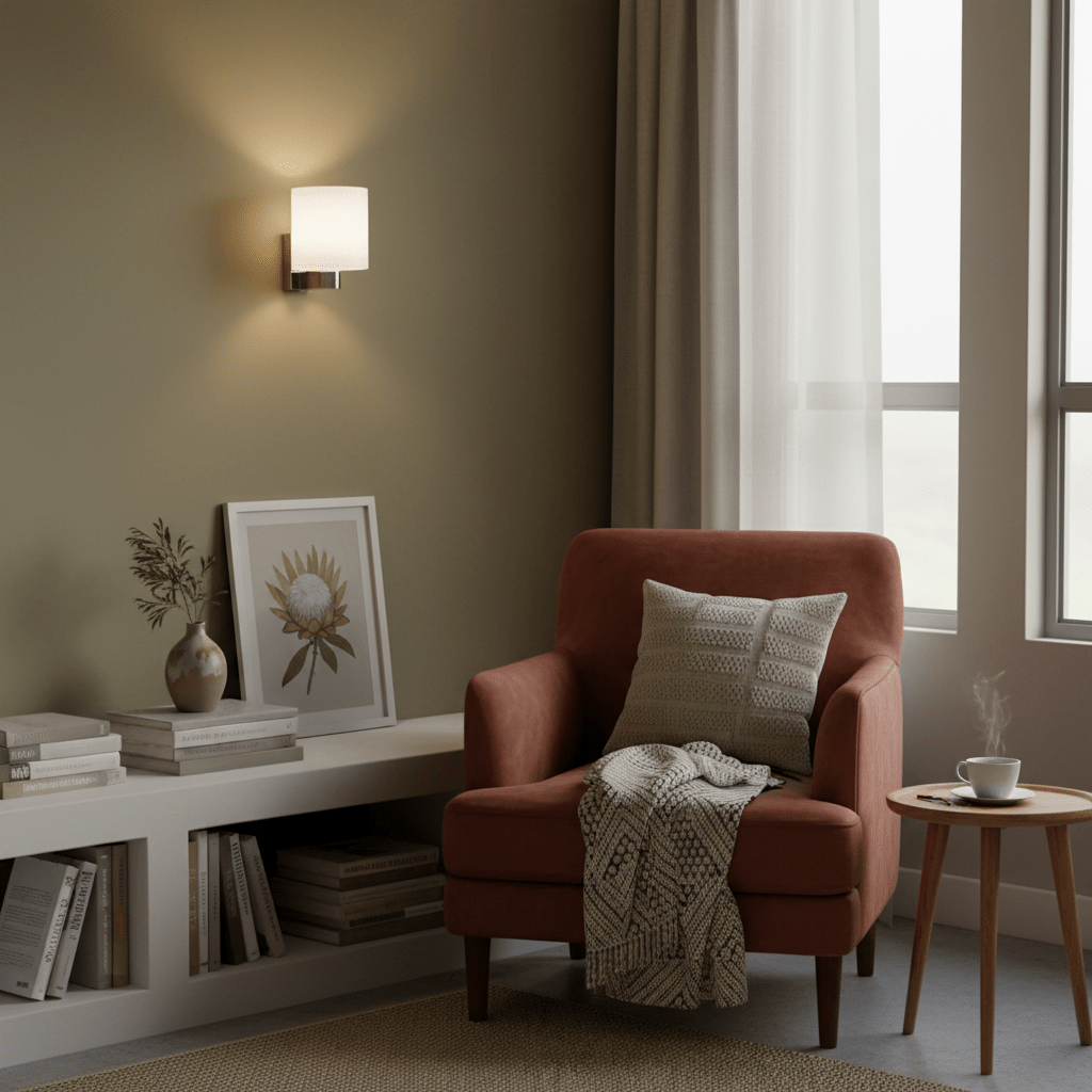 Wall-mounted light fixture with white shade and chrome base on a white background