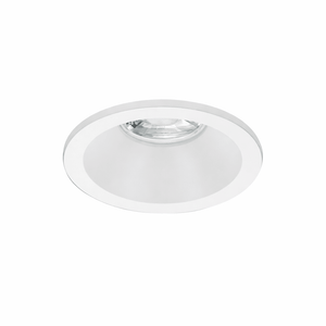 White IP65 low-glare GU10 downlight holder with glass lens for damp indoor spaces