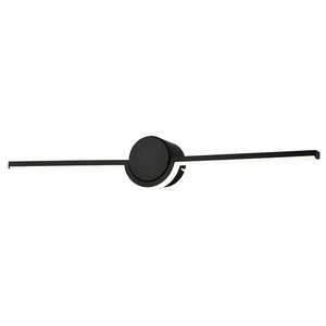 Black slim LED linear wall light with a minimalist design, ideal for mirrors or artwork.