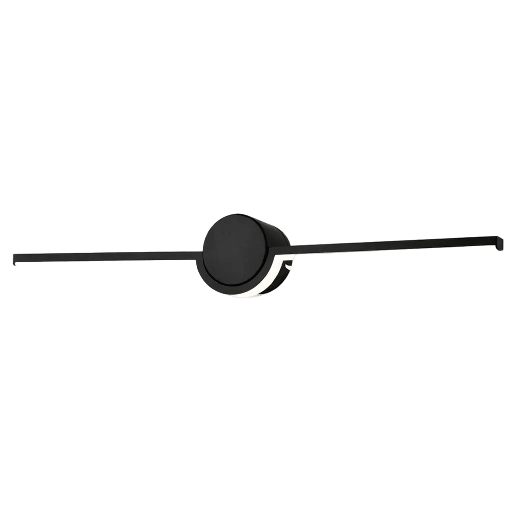 Black slim LED linear light with a circular base and two elongated arms, featuring a matte finish.