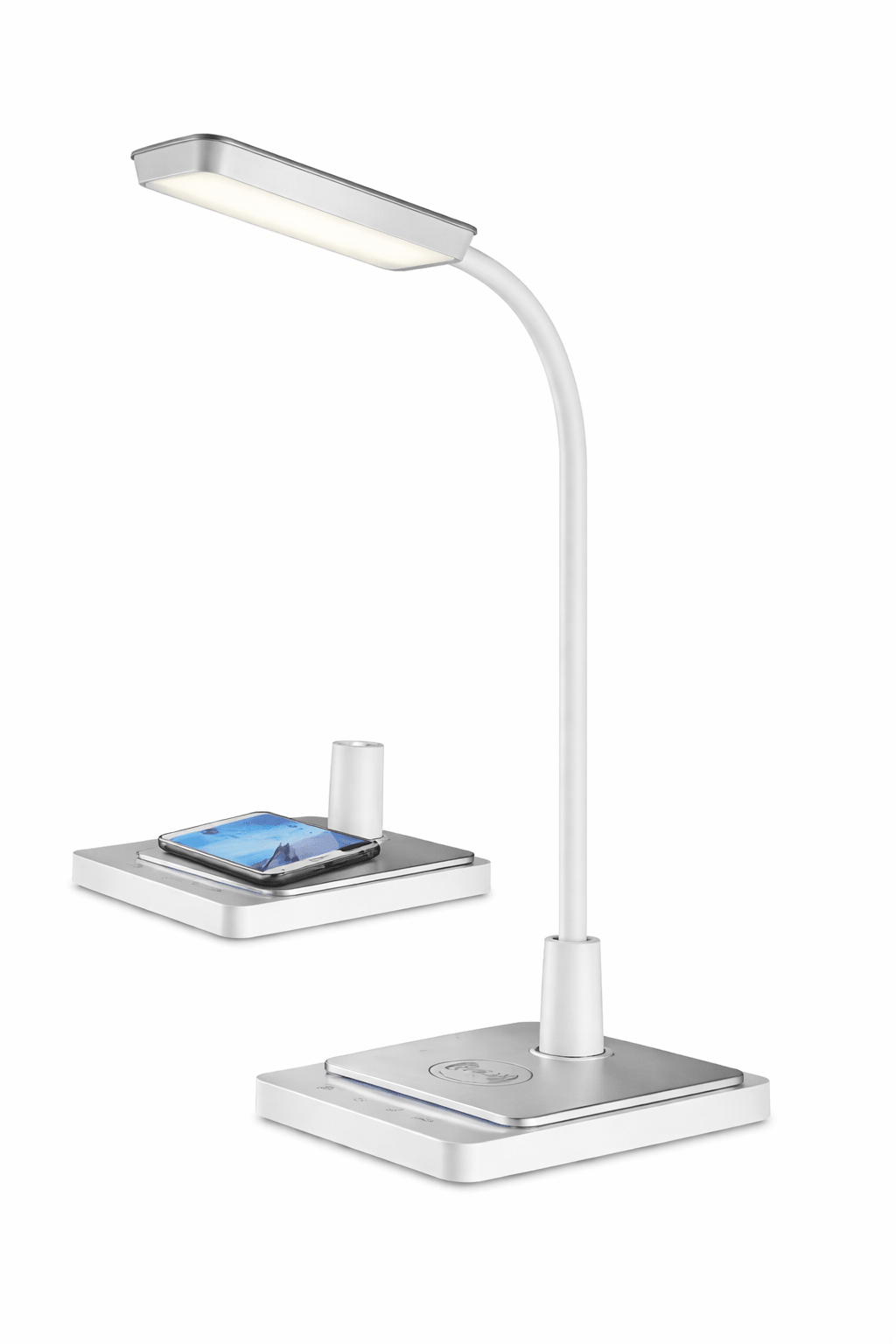 LED Desk Lamp - 8W, Colour Adjustable / Goose Neck / Dimmable / Wireless Charger - Black