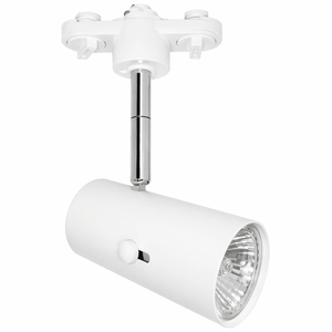 White die cast aluminium GU10 track light with adjustable head for focused accent lighting.