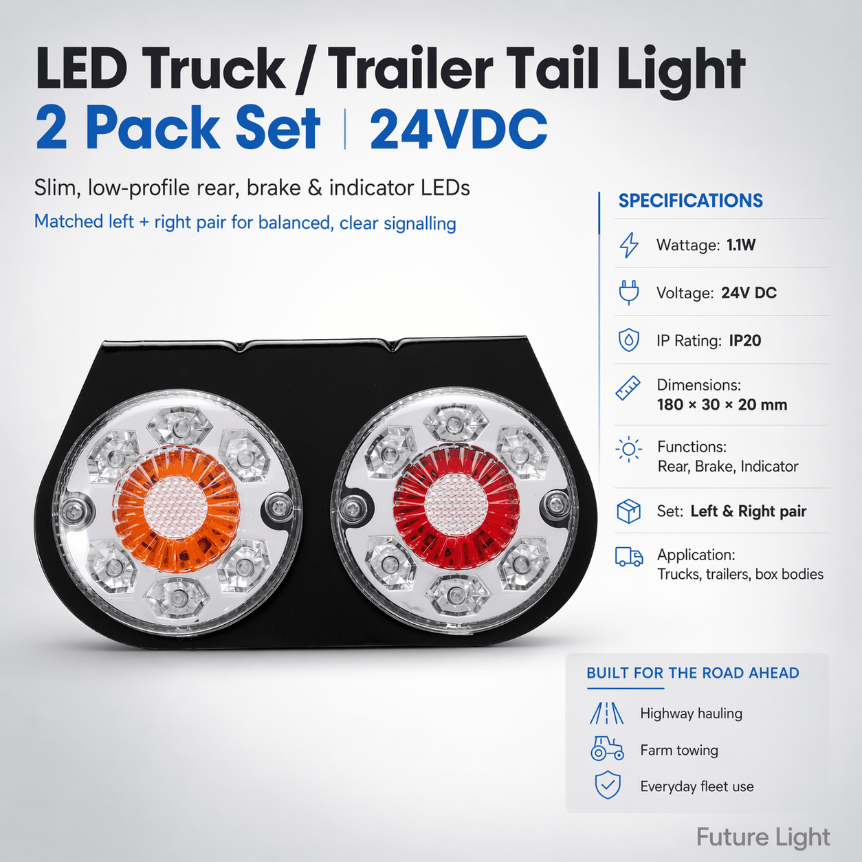 LED Truck / Trailer Tail Light - 2 Pack Set 24VDC