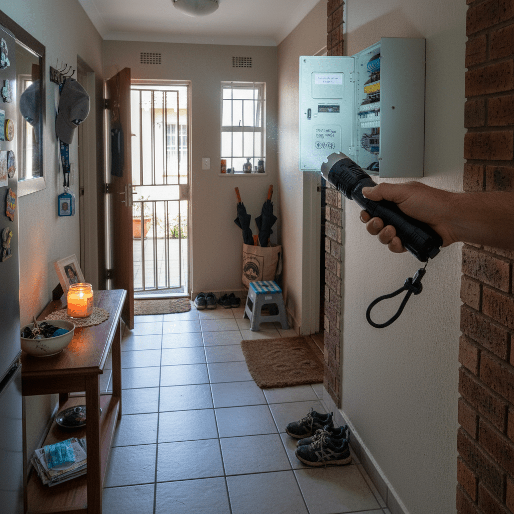 Black flashlight with silver top on a white background