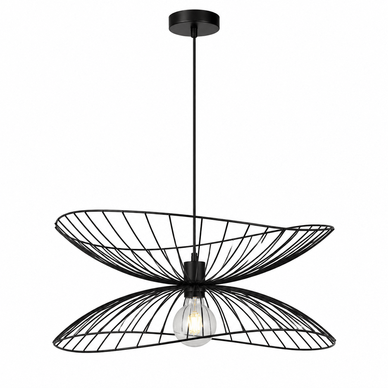 Stylish black twin pendant light featuring a sculptural design with an exposed bulb.
