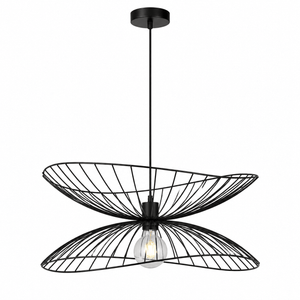 Stylish black twin pendant light featuring a sculptural design with an exposed bulb.