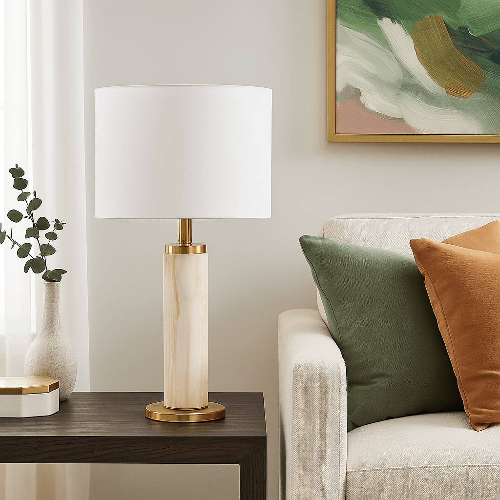 Elegantly placed table lamp illuminating a cosy corner