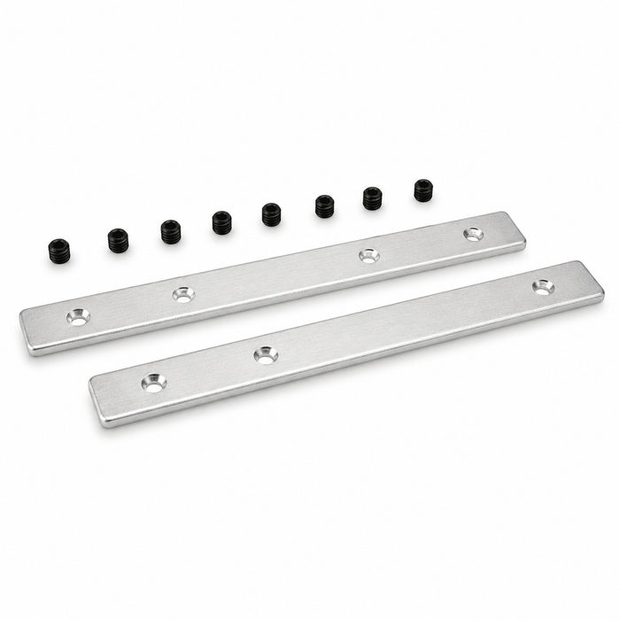 Two metal linear joints with black connectors for 35 x 35 recessed LED profiles.