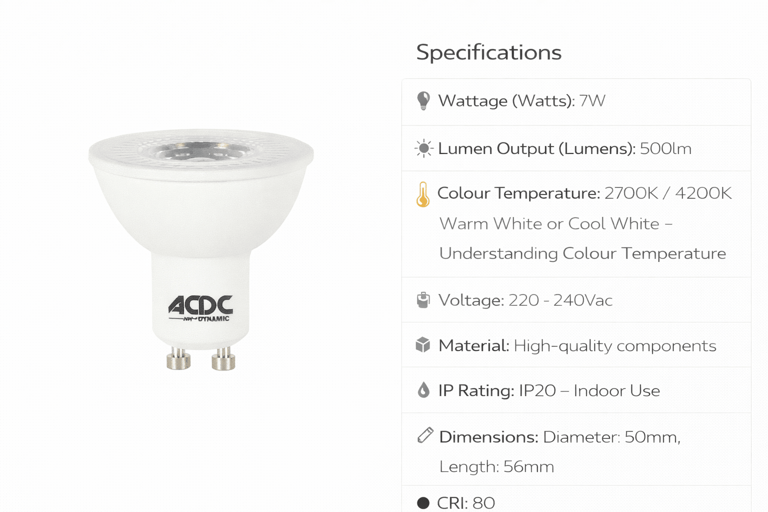 LED Down Light - Dimmable 7W GU10 Low Glare