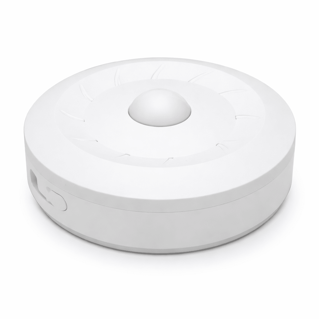 White round electronic device on a white background