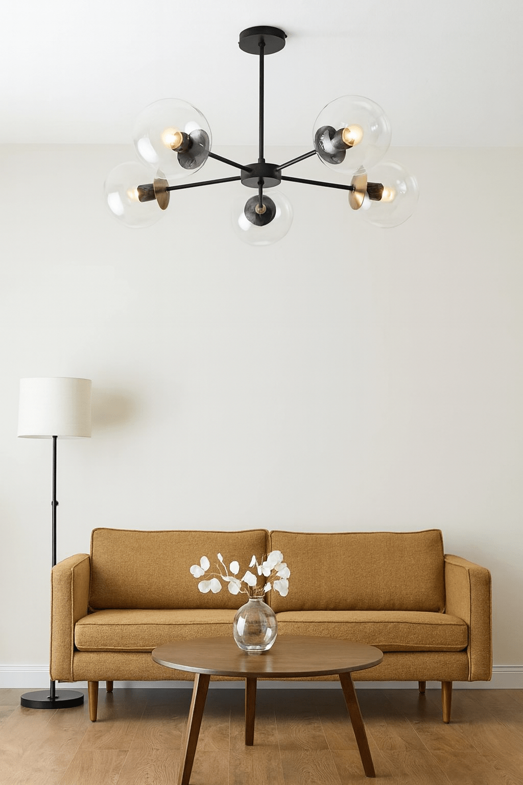 5 Light Black and Antique Brass Pendant