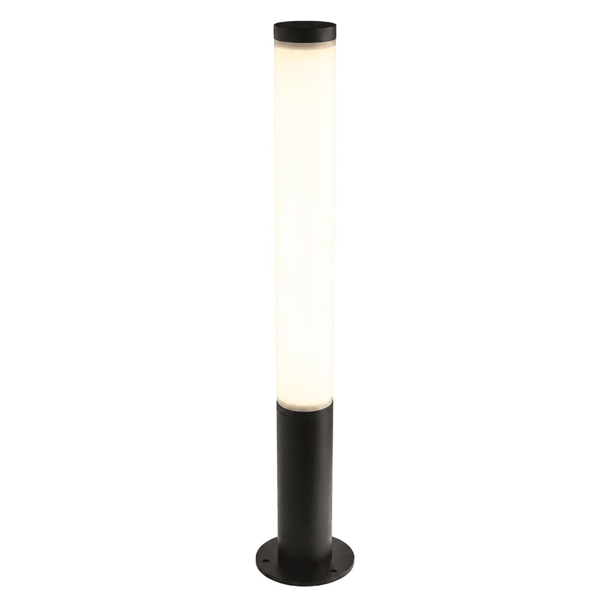 Obelisk LED bollard light with a cylindrical white shade and a black base, standing upright against a plain background.
