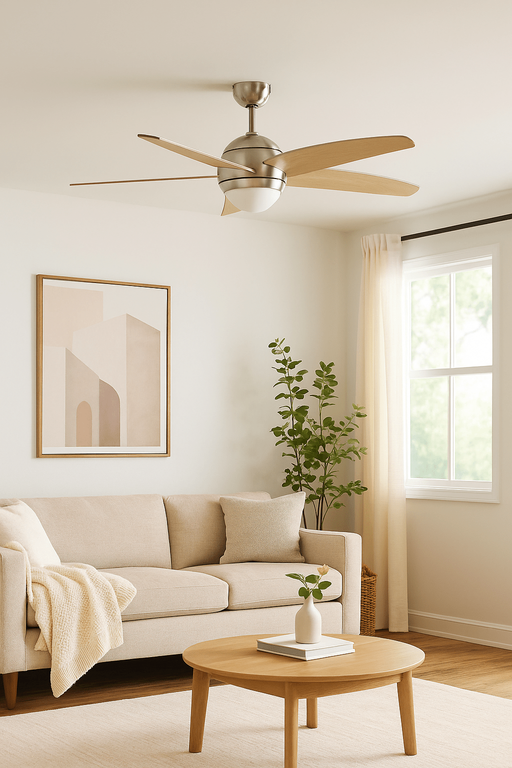 5-Blade Ceiling Fan - Satin / Wood Finish Blades