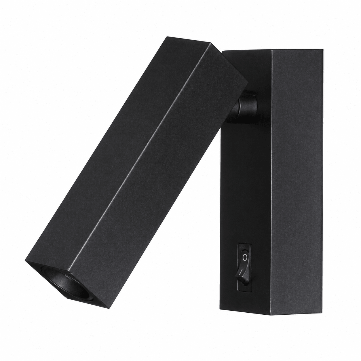 Kolo Square Bedside Reading Light in black, featuring a directional light and a simple on/off switch.