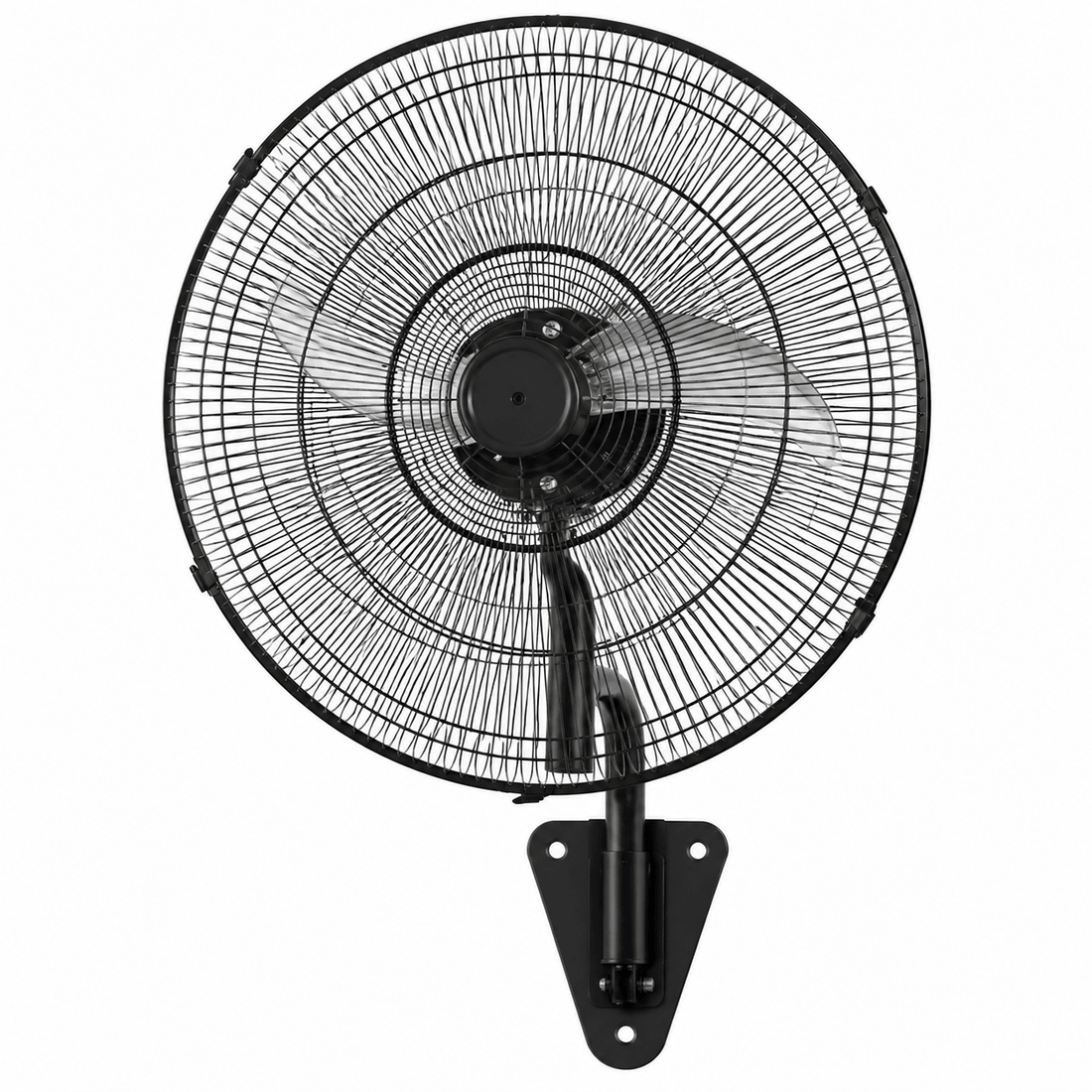 26 inch industrial wall fan mounted in a large South African supermarket or hardware store, cooling wide aisles and checkout area, no text or logos.