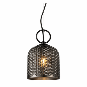 Decorative pendant light with honeycomb design on a white background