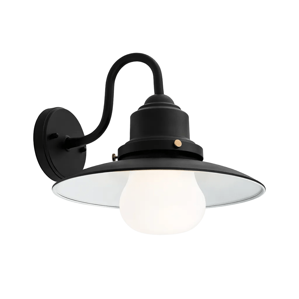 Black Outdoor Wall Light - Opal Glass Shade