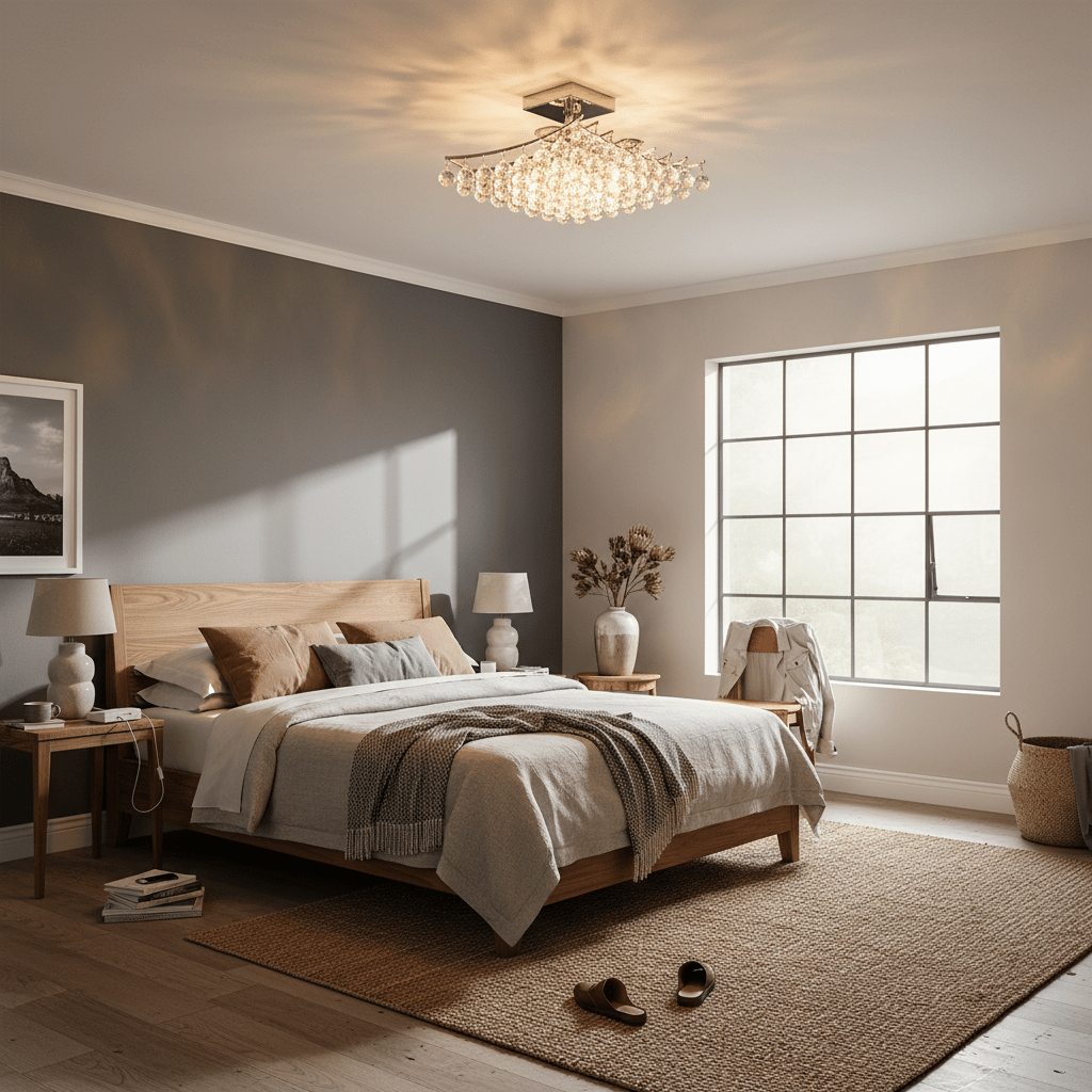 Polished Chrome with Acrylic Crystals Ceiling Fitting