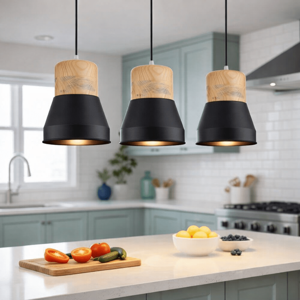 Pendant - Black & Wood 195mm