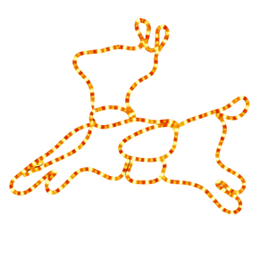 LED Christmas lights shaped like a reindeer, featuring a warm yellow and orange glow against a black background.