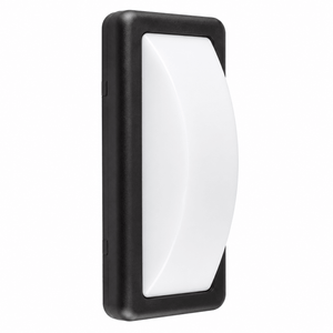 Black 6W LED bulkhead outdoor light with a sleek design and white diffuser.