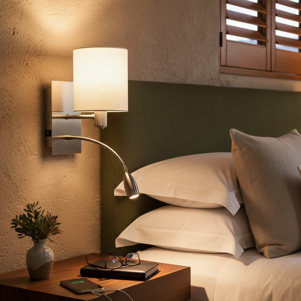 Satin Chrome Wall Light with White Shade