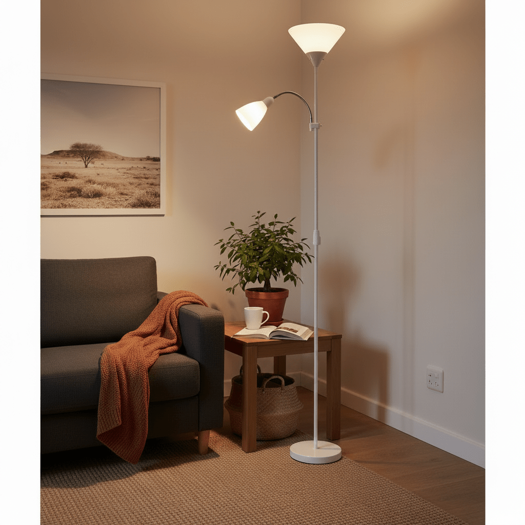 White Metal Polished Chrome Floor Lamp