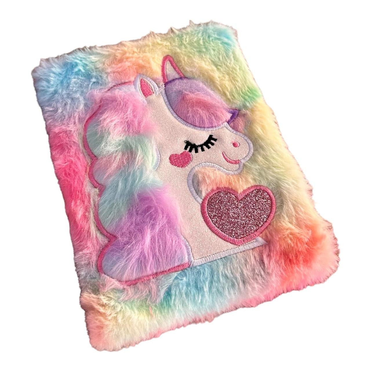 Rainbow Fluffy Unicorn Plush Notebook A6