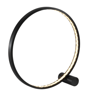 LED Crystal Ring Floor Lamp with black frame and illuminated crystal ring design.