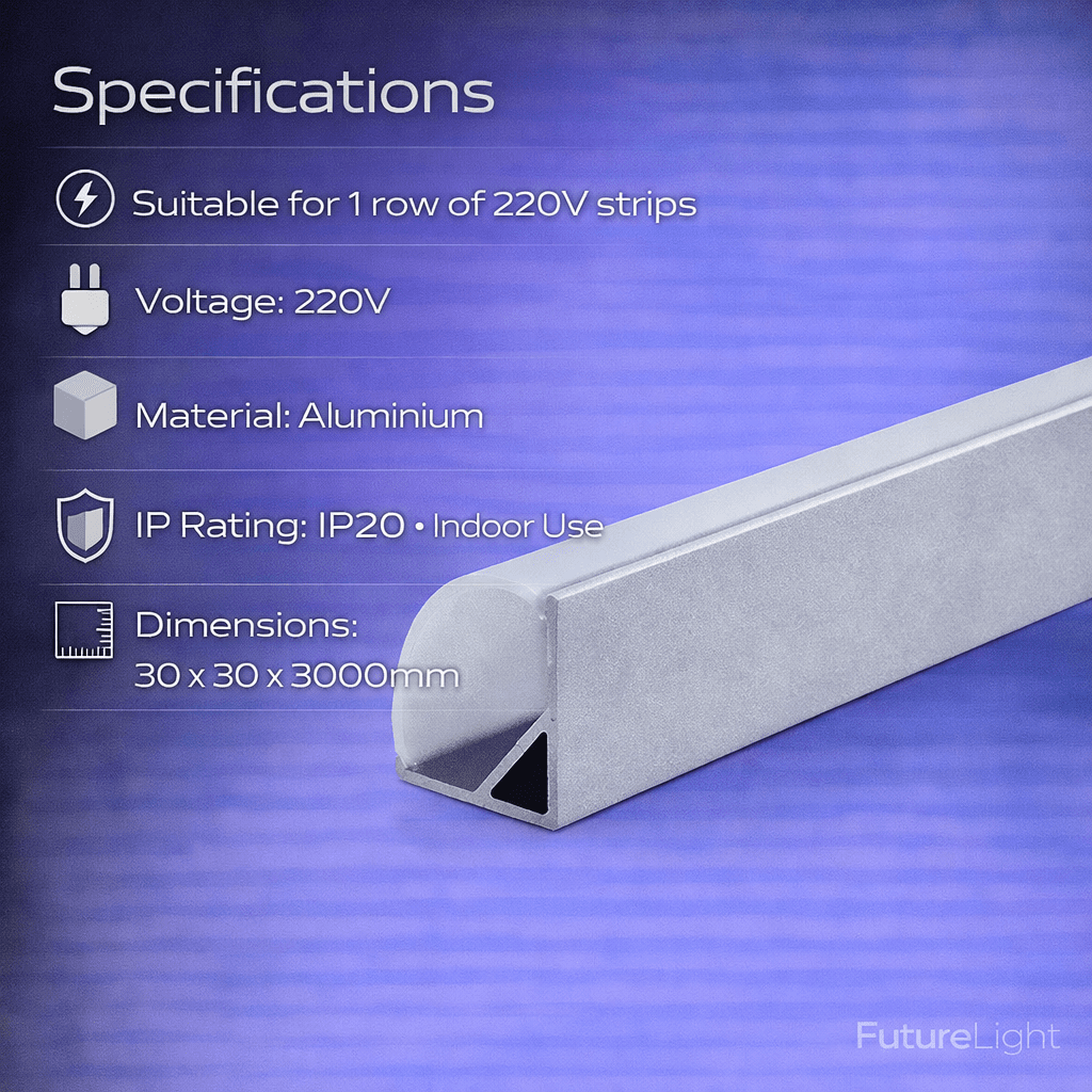LED Extrusion - A8 Corner Profile Complete (3m) - additional product image