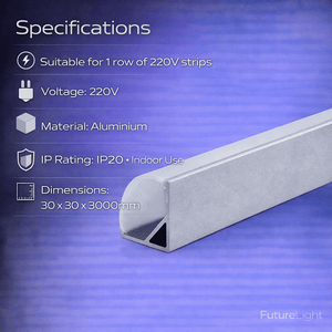 LED Extrusion - A8 Corner Profile Complete (3m) - additional product image