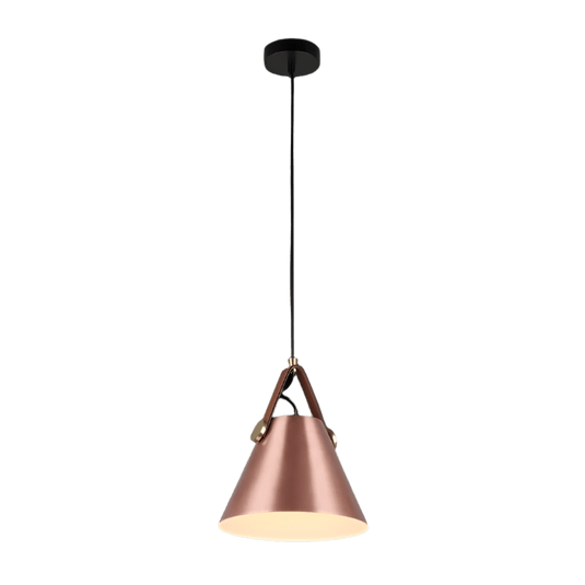 Copper Pendant Light Aisha - Leather & Iron Cone Design