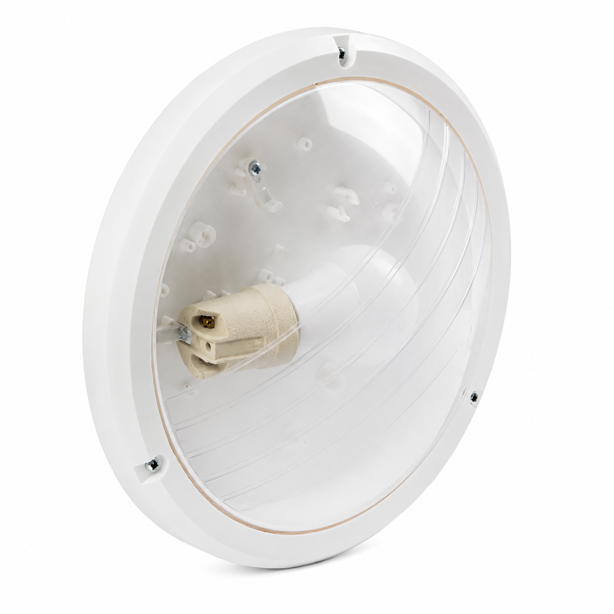 White round light fixture on a white background