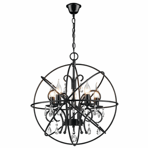 Black spherical chandelier with crystal accents on a white background