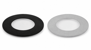 Two circular light covers in black and silver, showcasing design options for the Ceci 90 Ground Light.