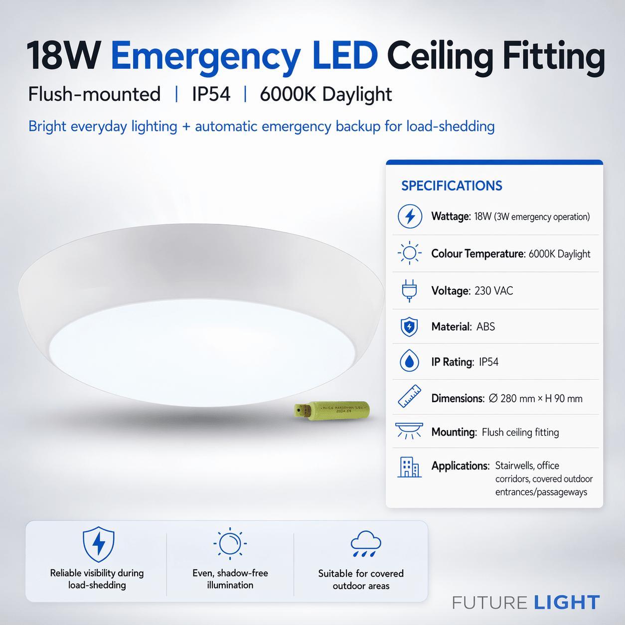 18W Emergency LED Ceiling Fitting