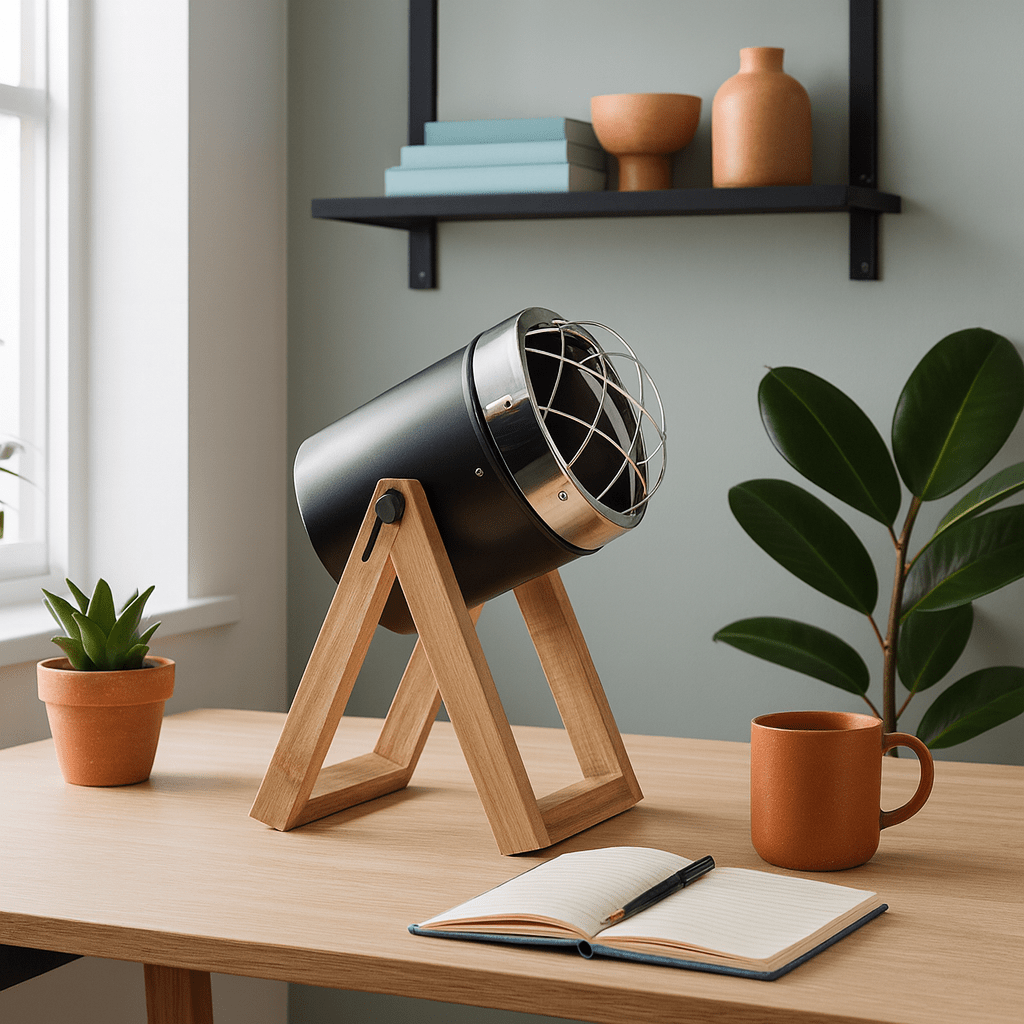 Black Polished Chrome, Metal and Wood Table Lamp