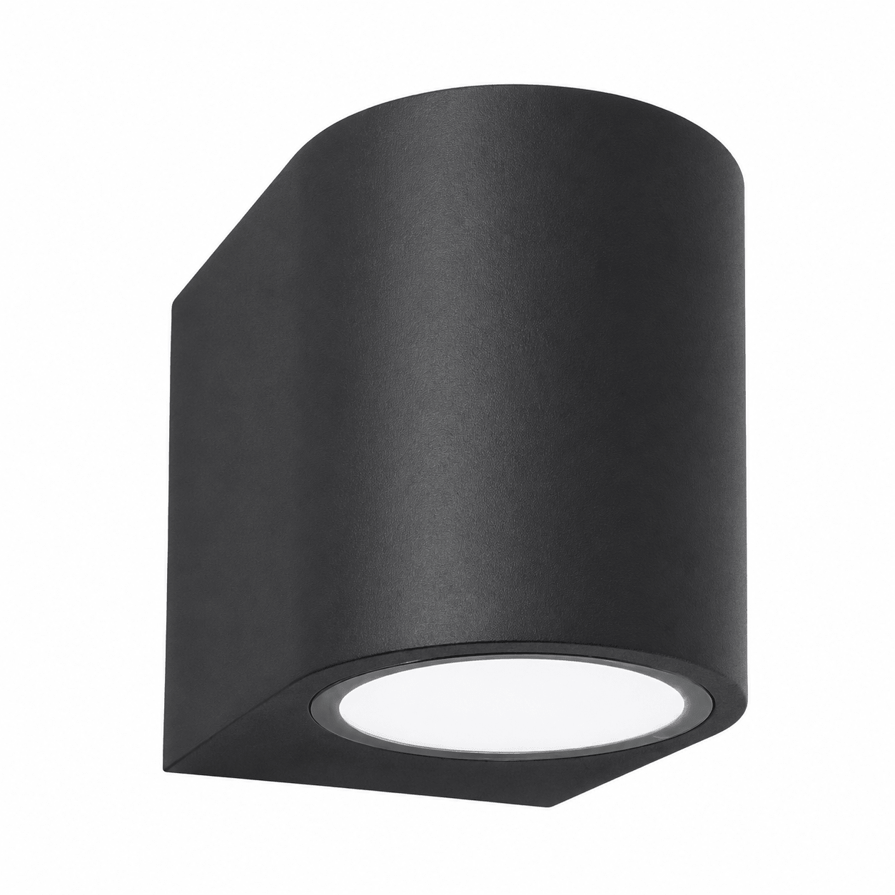 Black LED outdoor wall light with a sleek design, ideal for coastal settings.
