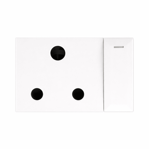 White 16A switched RSA socket with horizontal triple module design and integrated switch.
