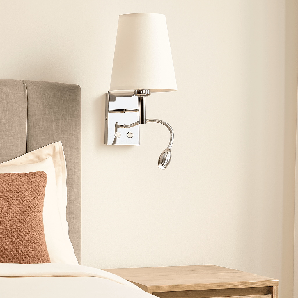 Polished Chrome Wall Fitting with White Shade