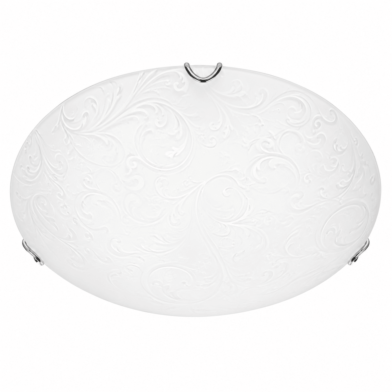 White ceiling light fixture with decorative patterns on a white background