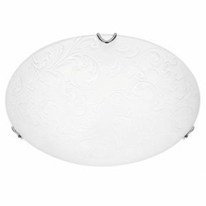 White ceiling light fixture with decorative patterns on a white background