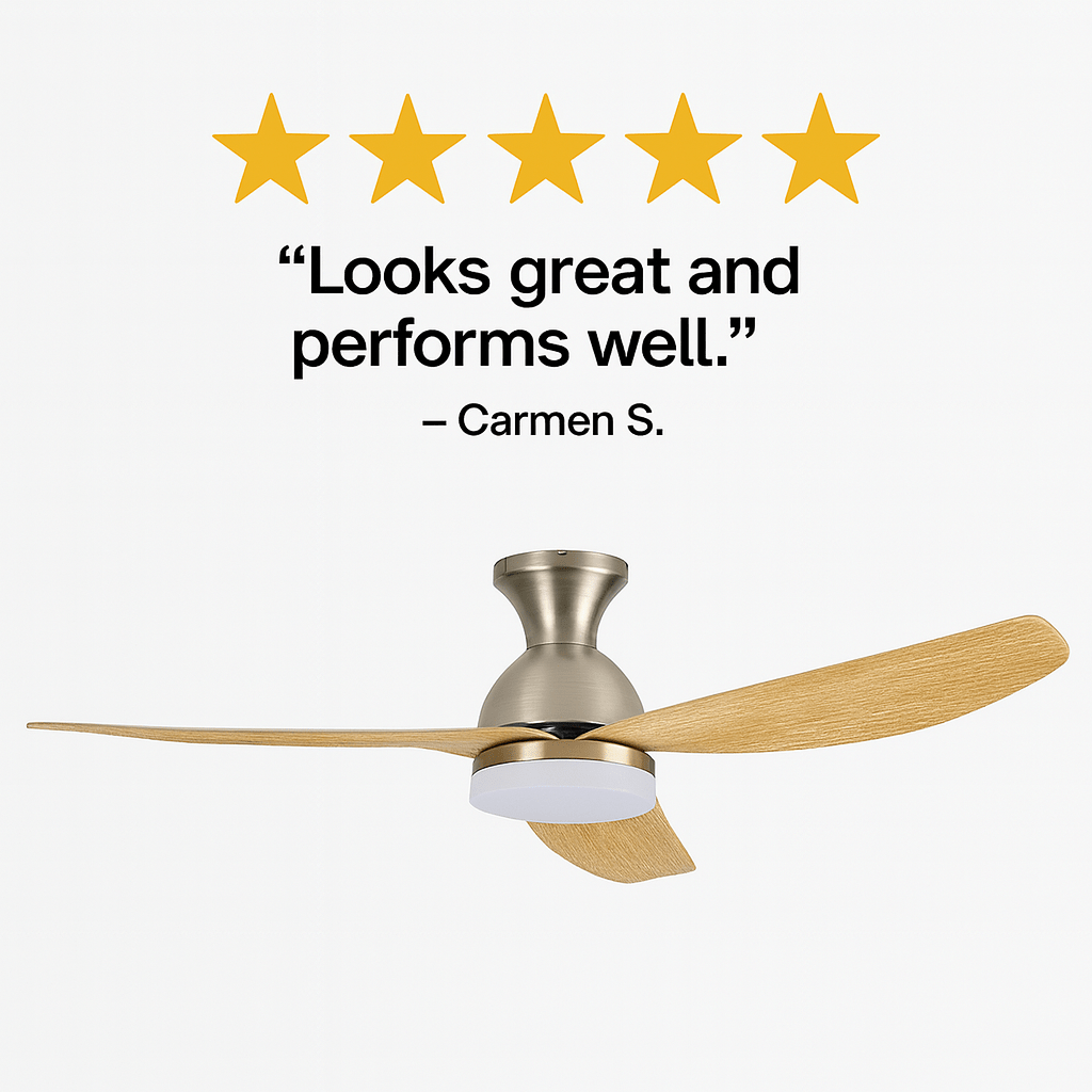3 Blade Satin Chrome & Light Wood Ceiling Fan