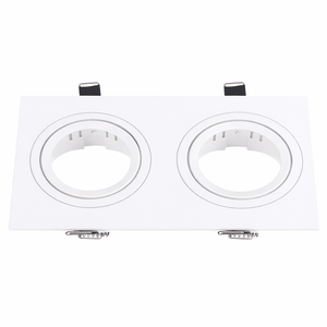 White downlight holder designed for two GU10 or MR16 lamps, featuring a sleek, modern design.
