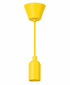Yellow pendant light with a conical ceiling rose and a hanging lamp holder.