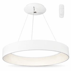 Modern white pendant light with remote control on a white background