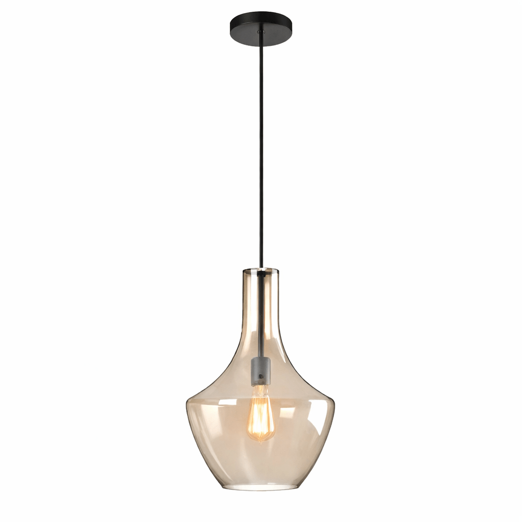 Amber Glass Pendant Light Black Finish