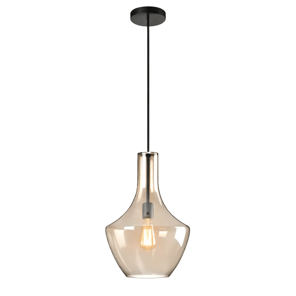 Amber Glass Pendant Light Black Finish