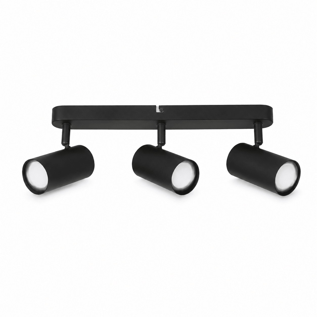 Modern 3-light matt black ceiling spotlight with adjustable heads for focused lighting.