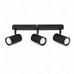 Modern 3-light matt black ceiling spotlight with adjustable heads for focused lighting.